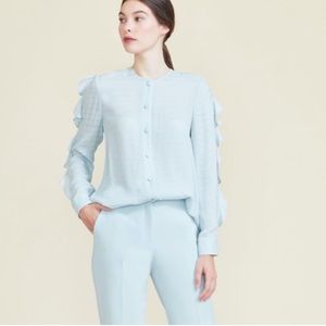 Pearl by Lela Rose Striped Crepe Ruffle Detail Sleeves Button Front Shirt Top 10